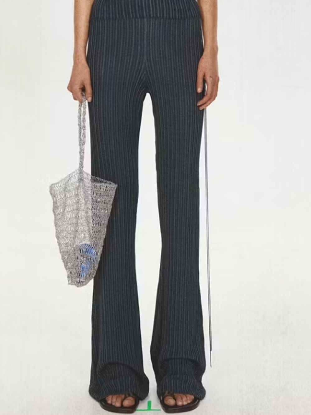 Mango Eckhaus Latta Yellow Label with Gray Knit RIBBED FLARED PANTS WITH BOW1447
